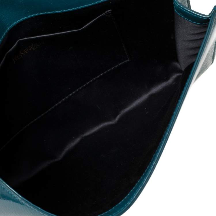 Pre Owned Yves Saint Laurent Teal Blue Patent Leather Belle De Jour Clutch