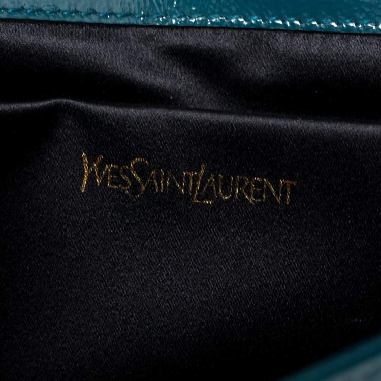 Pre Owned Yves Saint Laurent Teal Blue Patent Leather Belle De Jour Clutch