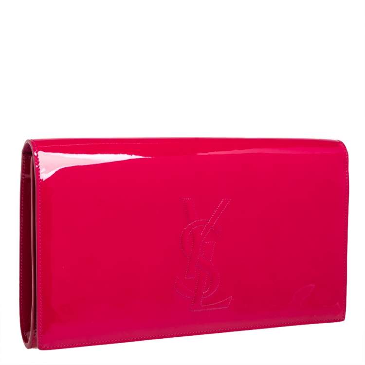 Pre Owned Yves Saint Laurent Fuchsia Patent Leather Belle De Jour Clutch