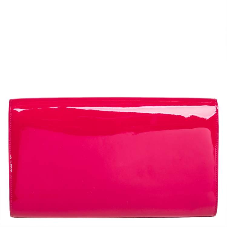 Pre Owned Yves Saint Laurent Fuchsia Patent Leather Belle De Jour Clutch
