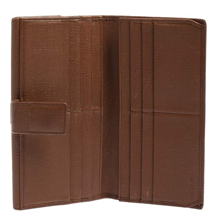 Pre Owned Yves Saint Laurent Brown Leather Y Ligne Flap Continental Wallet