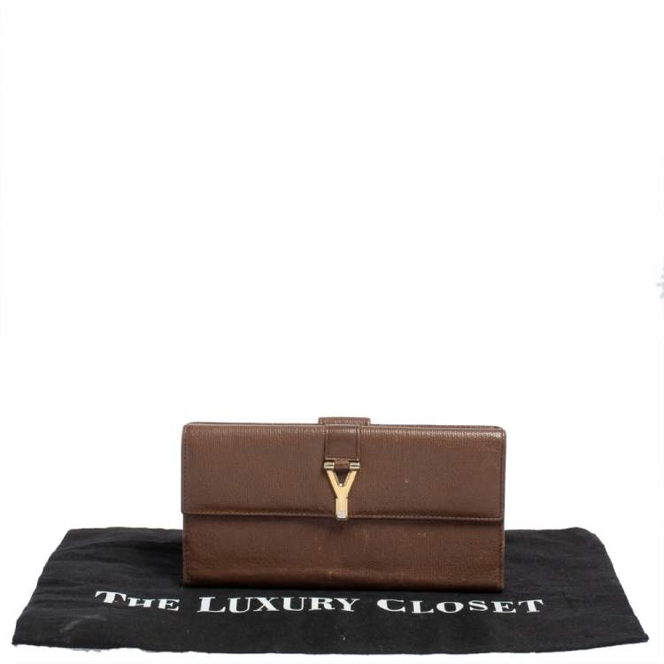Pre Owned Yves Saint Laurent Brown Leather Y Ligne Flap Continental Wallet