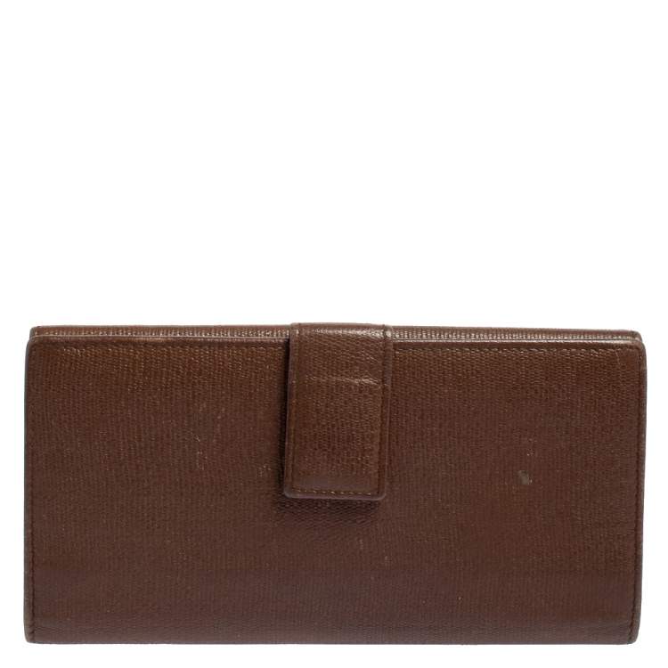 Pre Owned Yves Saint Laurent Brown Leather Y Ligne Flap Continental Wallet