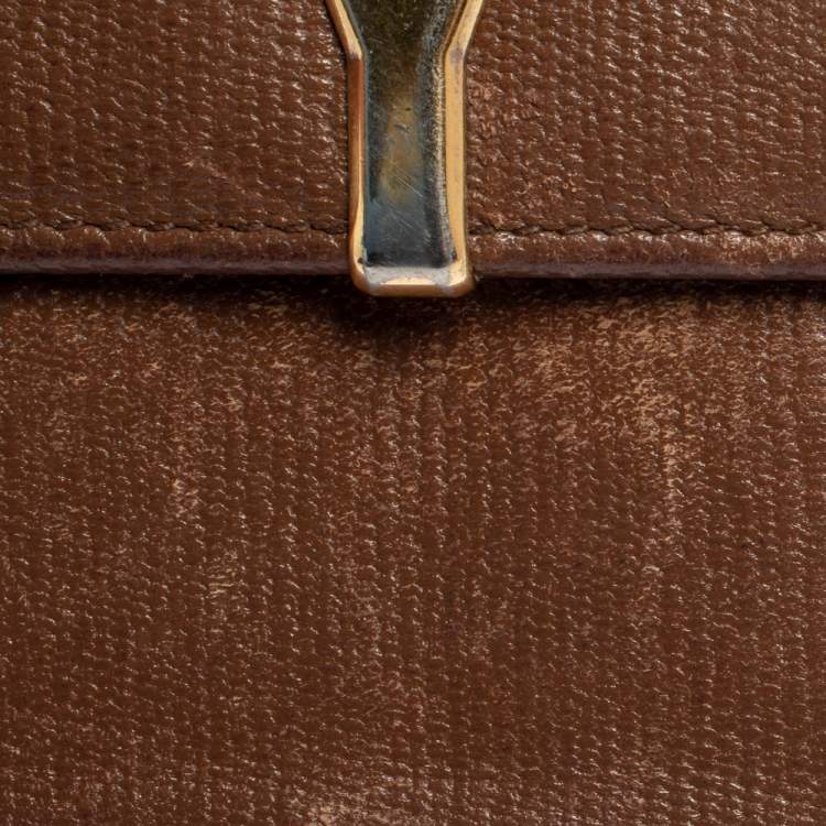 Pre Owned Yves Saint Laurent Brown Leather Y Ligne Flap Continental Wallet