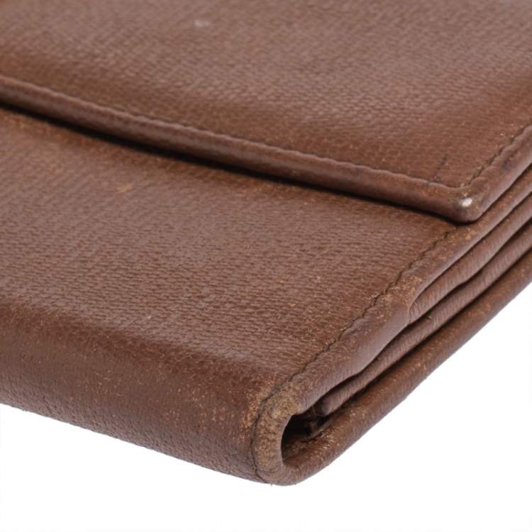 Pre Owned Yves Saint Laurent Brown Leather Y Ligne Flap Continental Wallet