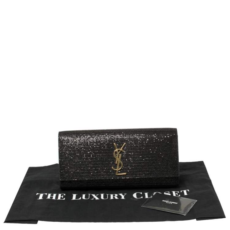 Pre Owned Saint Laurent Black Glitter Fabric Cassandre Clutch