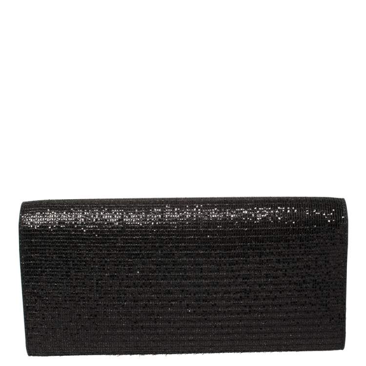 Pre Owned Saint Laurent Black Glitter Fabric Cassandre Clutch