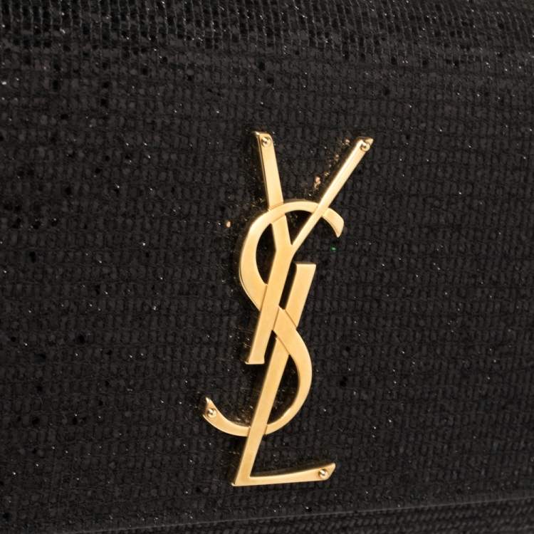 Pre Owned Saint Laurent Black Glitter Fabric Cassandre Clutch