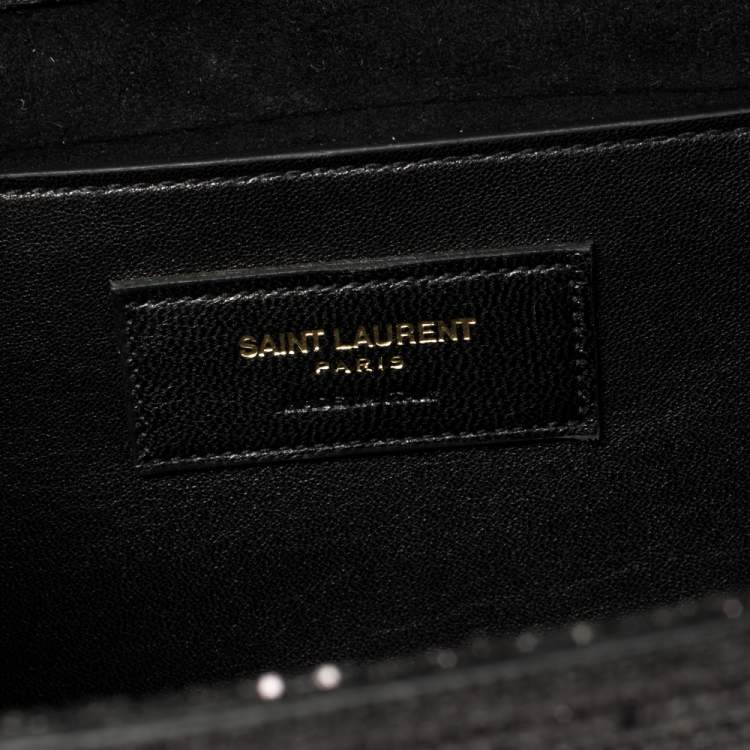 Pre Owned Saint Laurent Black Glitter Fabric Cassandre Clutch