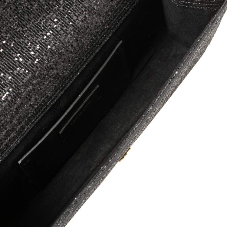 Pre Owned Saint Laurent Black Glitter Fabric Cassandre Clutch