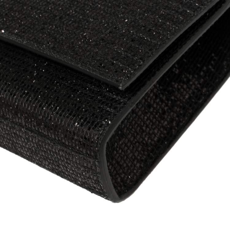Pre Owned Saint Laurent Black Glitter Fabric Cassandre Clutch