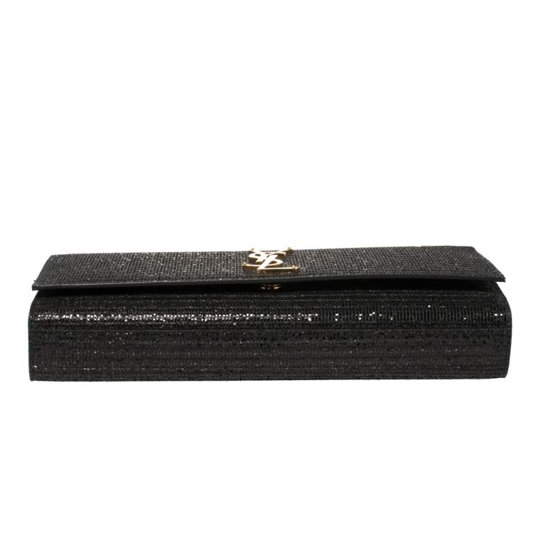 Pre Owned Saint Laurent Black Glitter Fabric Cassandre Clutch
