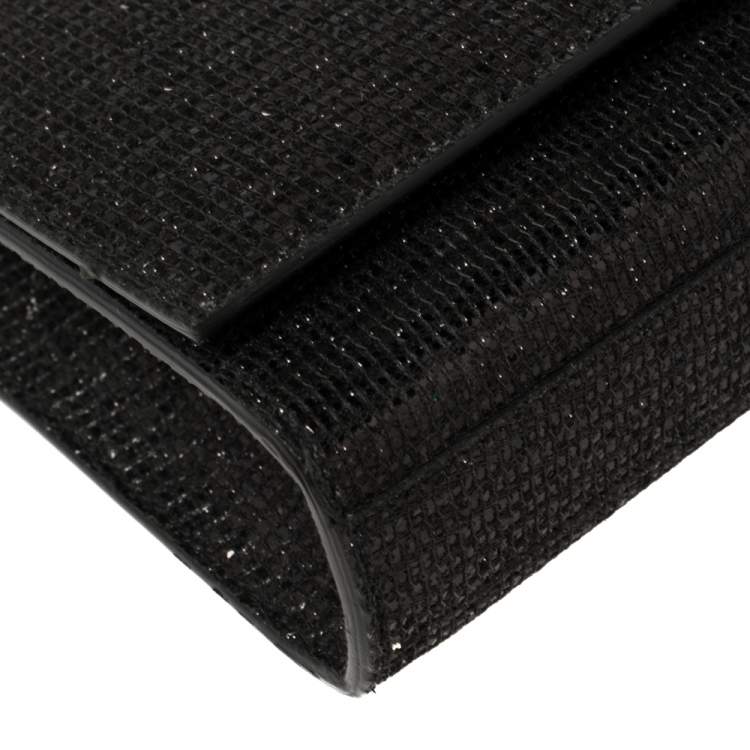 Pre Owned Saint Laurent Black Glitter Fabric Cassandre Clutch