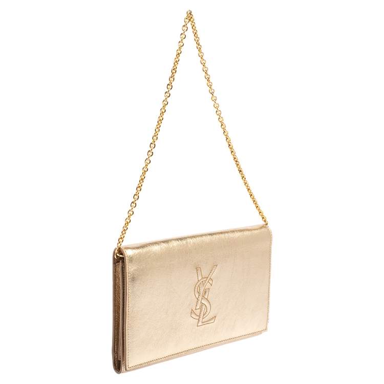 Pre Owned Yves Saint Laurent Metallic Gold Leather Belle De Jour Chain Clutch