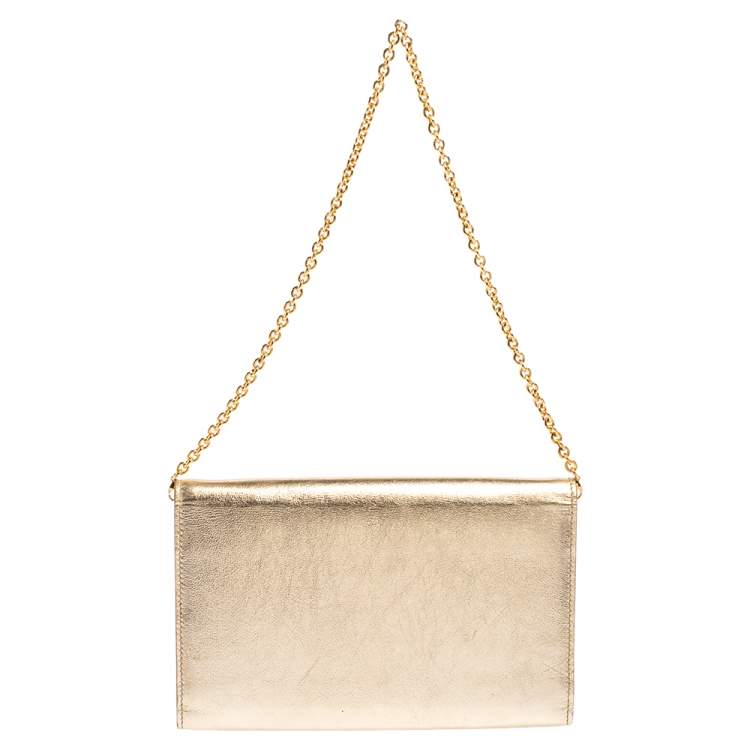 Pre Owned Yves Saint Laurent Metallic Gold Leather Belle De Jour Chain Clutch