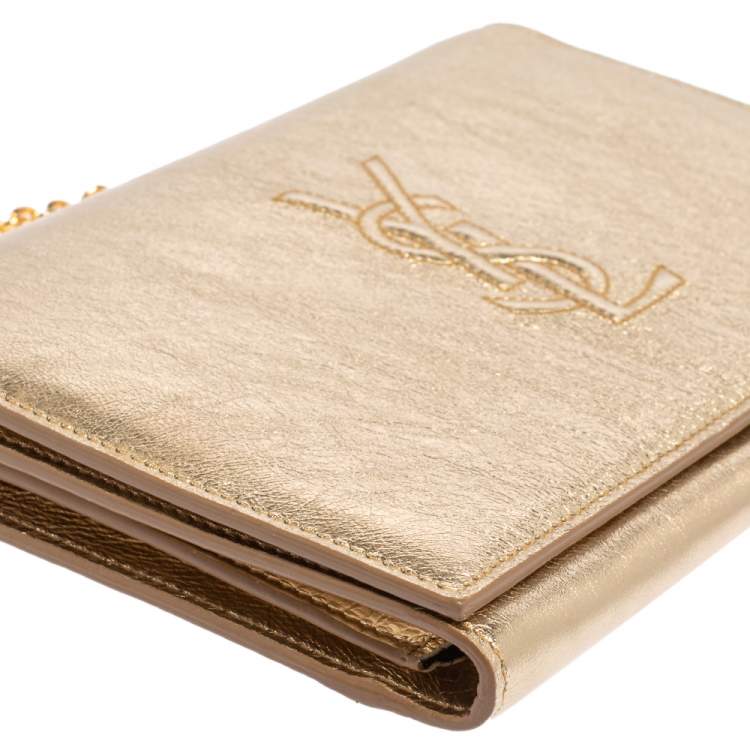 Pre Owned Yves Saint Laurent Metallic Gold Leather Belle De Jour Chain Clutch
