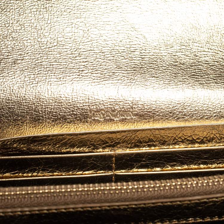 Pre Owned Yves Saint Laurent Metallic Gold Leather Belle De Jour Chain Clutch