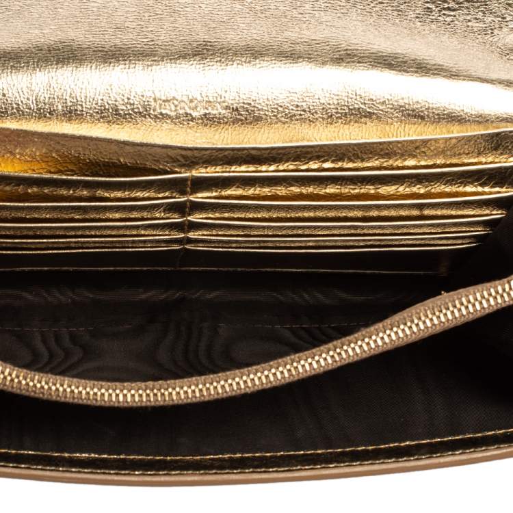 Pre Owned Yves Saint Laurent Metallic Gold Leather Belle De Jour Chain Clutch