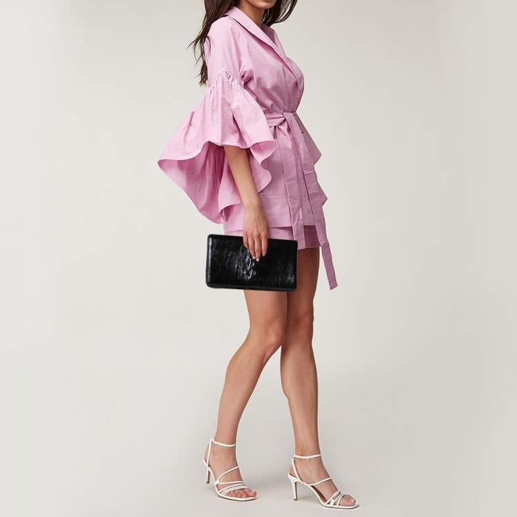 Yves Saint Laurent Patent Leather Women's Clutch Bag Black Pink