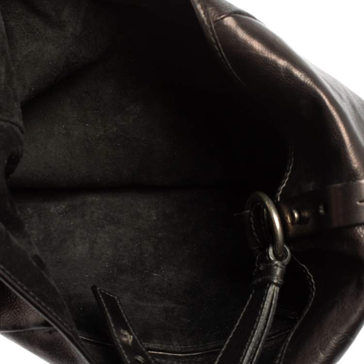 Pre Owned Yves Saint Laurent Metallic Black Leather Shangrila Mombasa Hobo