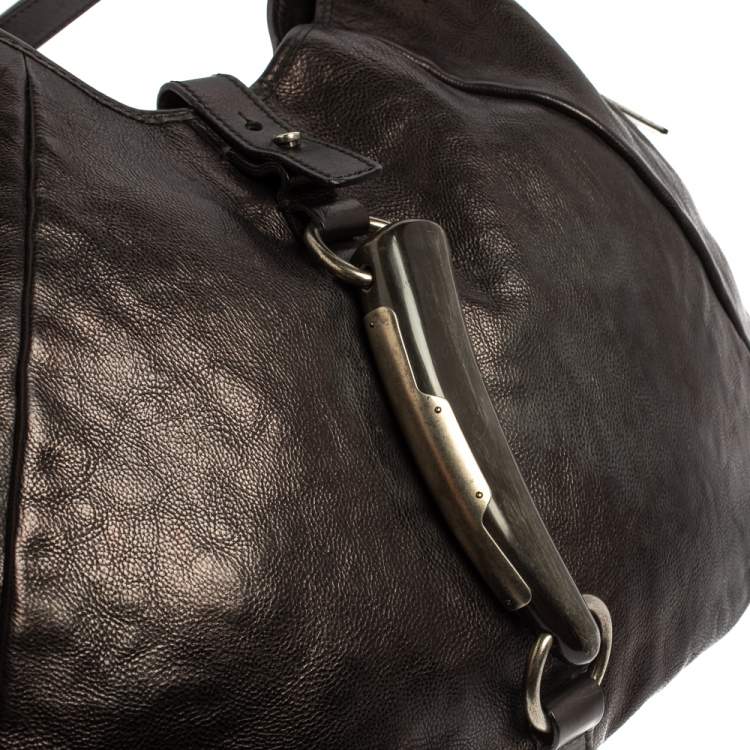 Pre Owned Yves Saint Laurent Metallic Black Leather Shangrila Mombasa Hobo