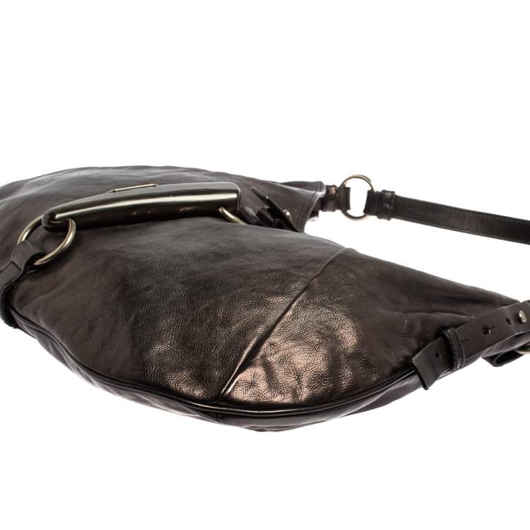 Pre Owned Yves Saint Laurent Metallic Black Leather Shangrila Mombasa Hobo