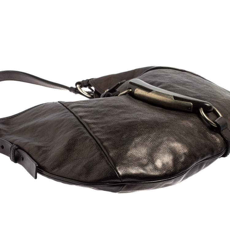 Pre Owned Yves Saint Laurent Metallic Black Leather Shangrila Mombasa Hobo