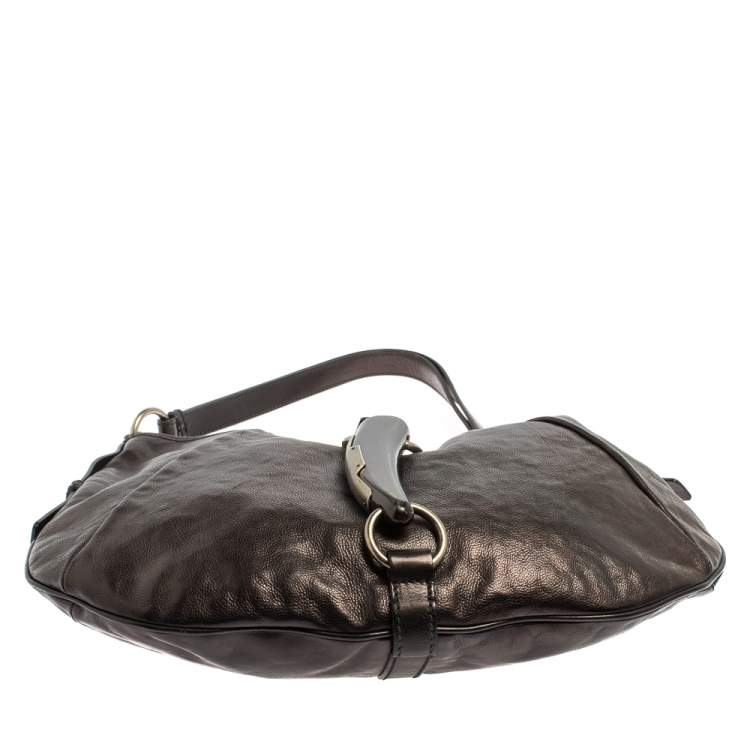 Pre Owned Yves Saint Laurent Metallic Black Leather Shangrila Mombasa Hobo