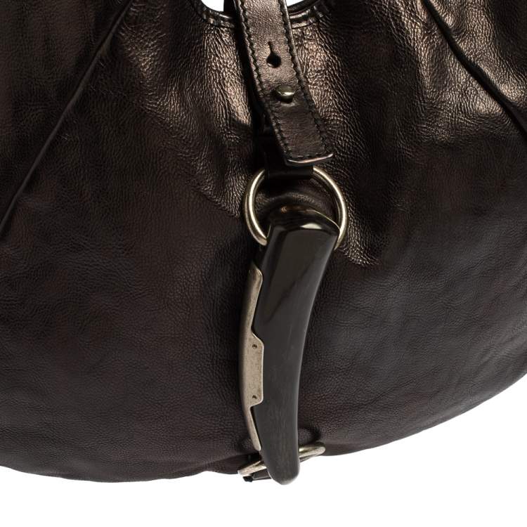 Pre Owned Yves Saint Laurent Metallic Black Leather Shangrila Mombasa Hobo