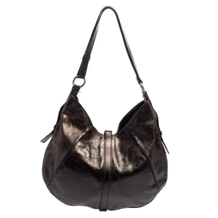 Pre Owned Yves Saint Laurent Metallic Black Leather Shangrila Mombasa Hobo