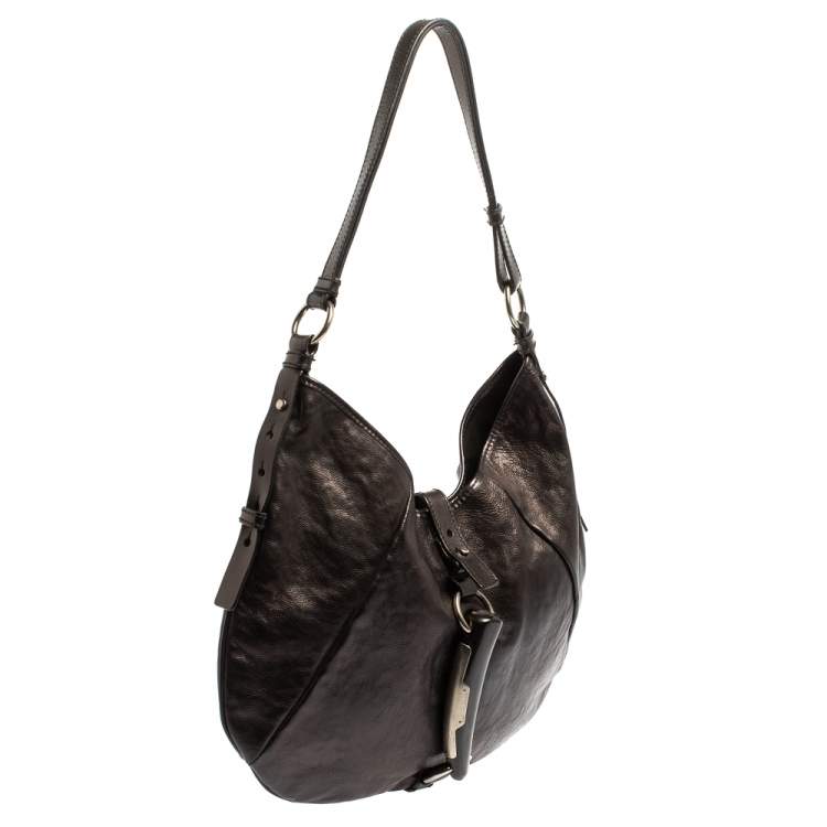 Pre Owned Yves Saint Laurent Metallic Black Leather Shangrila Mombasa Hobo