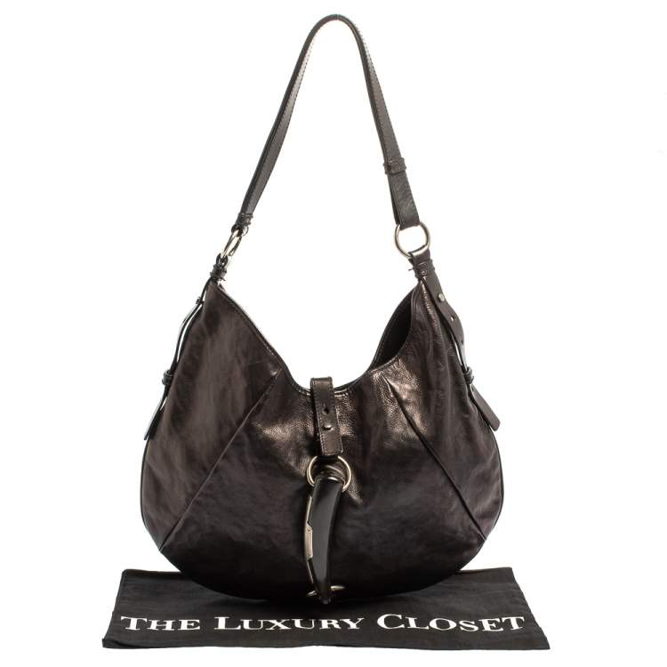 Pre Owned Yves Saint Laurent Metallic Black Leather Shangrila Mombasa Hobo