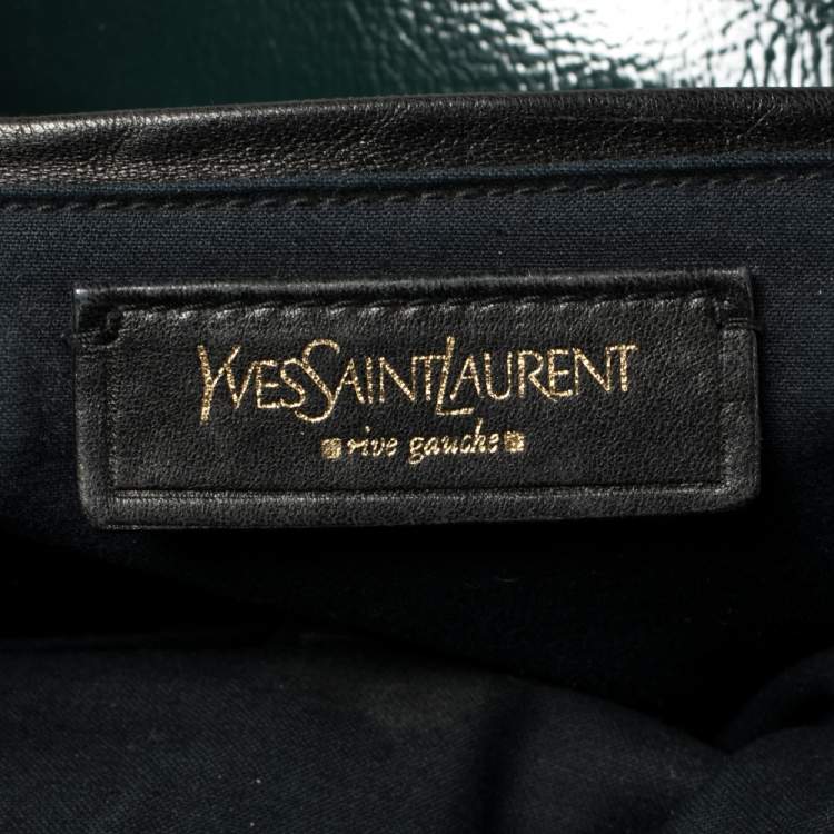Pre Owned Yves Saint Laurent Green Croc Embossed Patent Leather Tribute Tote