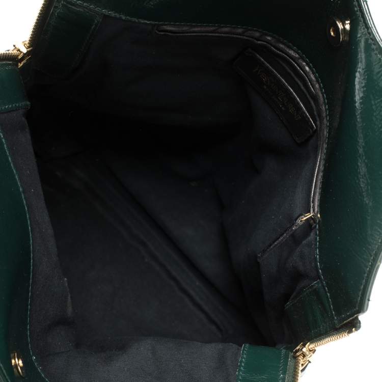 Pre Owned Yves Saint Laurent Green Croc Embossed Patent Leather Tribute Tote