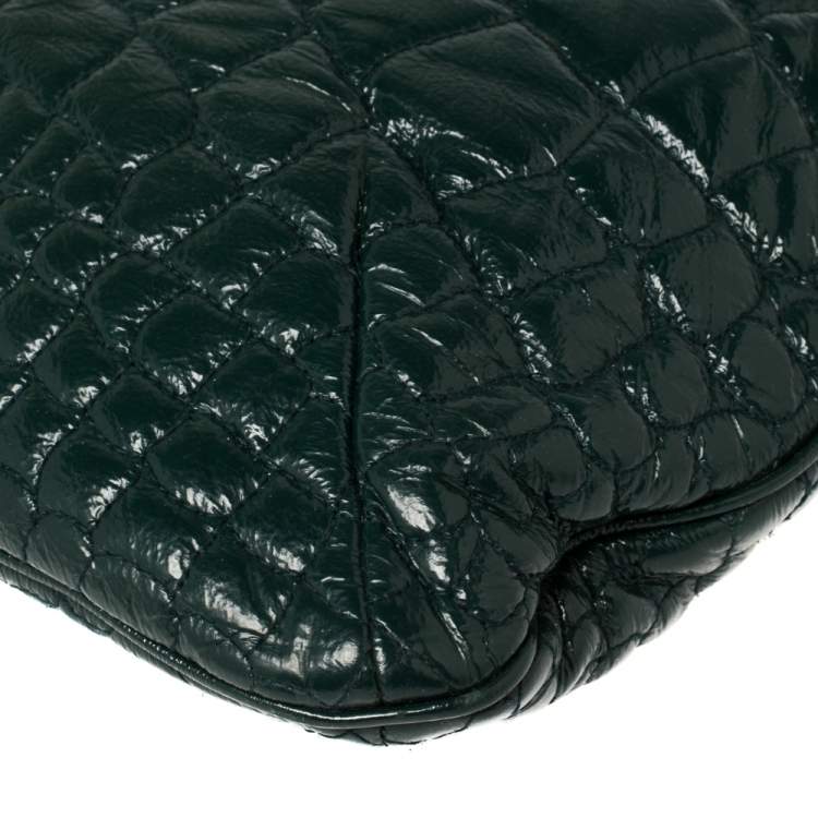 Pre Owned Yves Saint Laurent Green Croc Embossed Patent Leather Tribute Tote