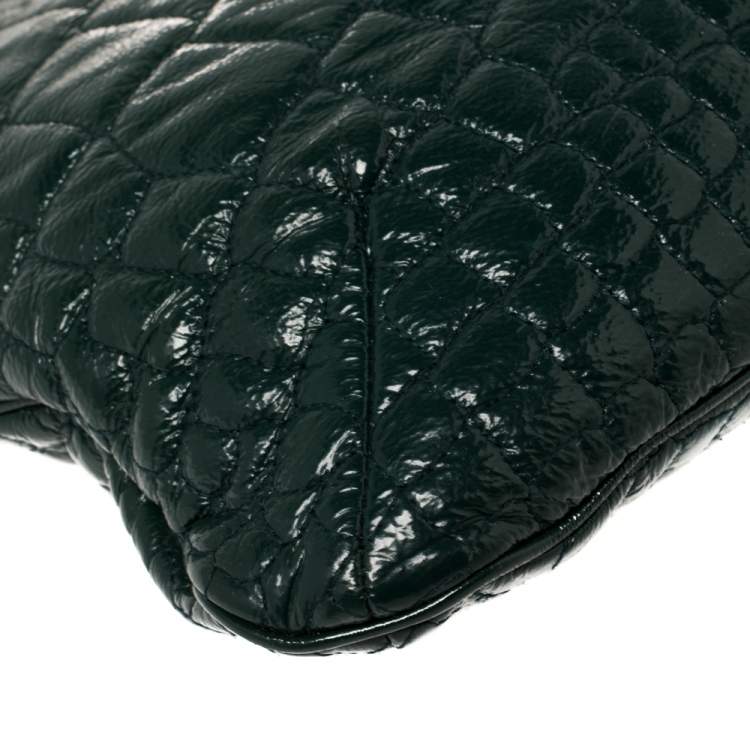 Pre Owned Yves Saint Laurent Green Croc Embossed Patent Leather Tribute Tote