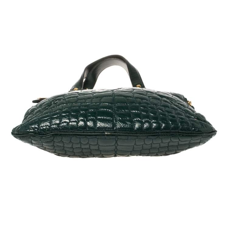 Pre Owned Yves Saint Laurent Green Croc Embossed Patent Leather Tribute Tote