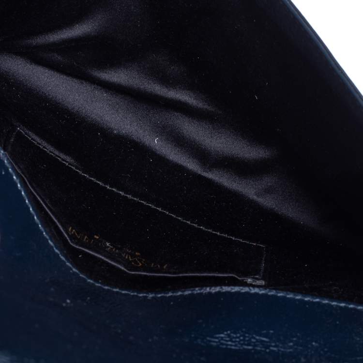 Pre Owned Yves Saint Laurent Dark Teal Patent Leather Belle De Jour Flap Clutch