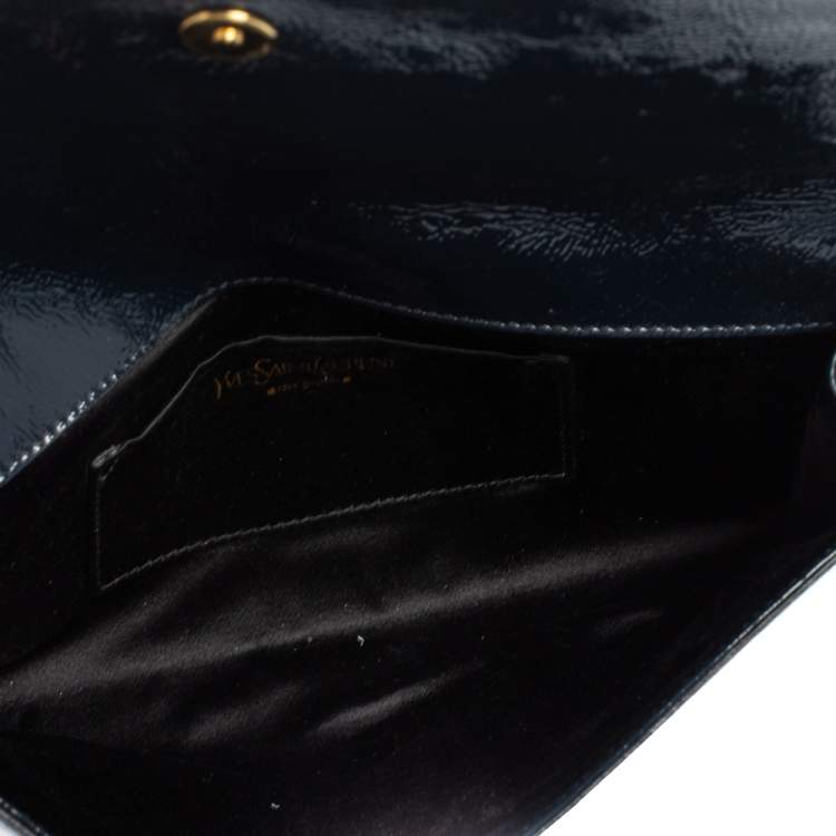 Pre Owned Yves Saint Laurent Dark Teal Patent Leather Belle De Jour Flap Clutch