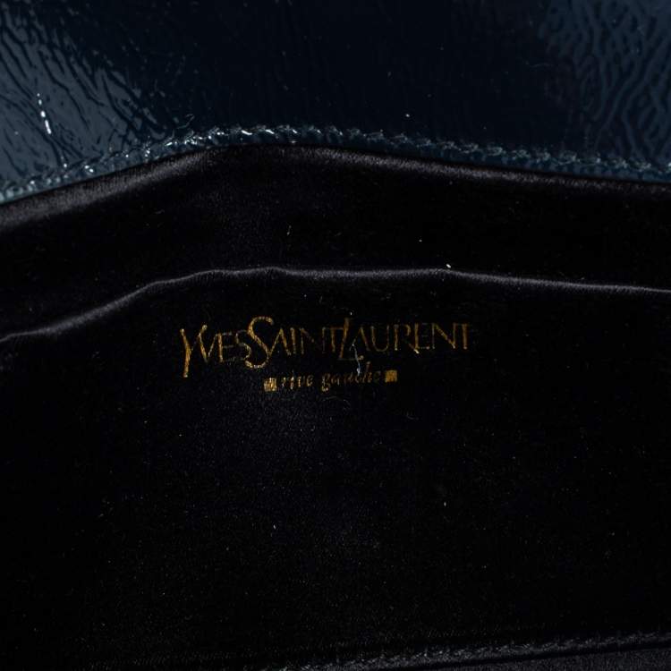 Pre Owned Yves Saint Laurent Dark Teal Patent Leather Belle De Jour Flap Clutch