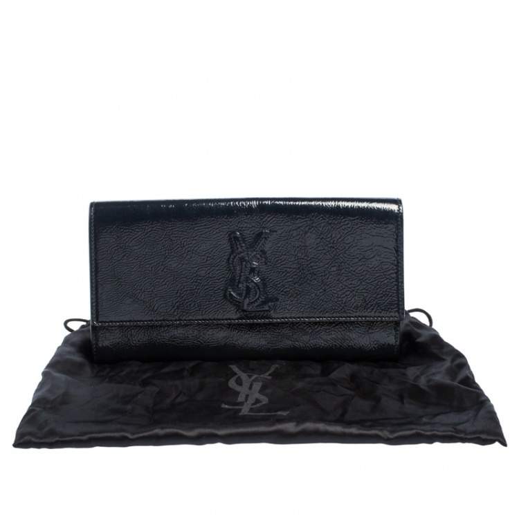 Pre Owned Yves Saint Laurent Dark Teal Patent Leather Belle De Jour Flap Clutch