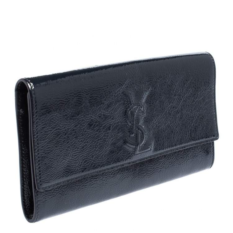 Pre Owned Yves Saint Laurent Dark Teal Patent Leather Belle De Jour Flap Clutch
