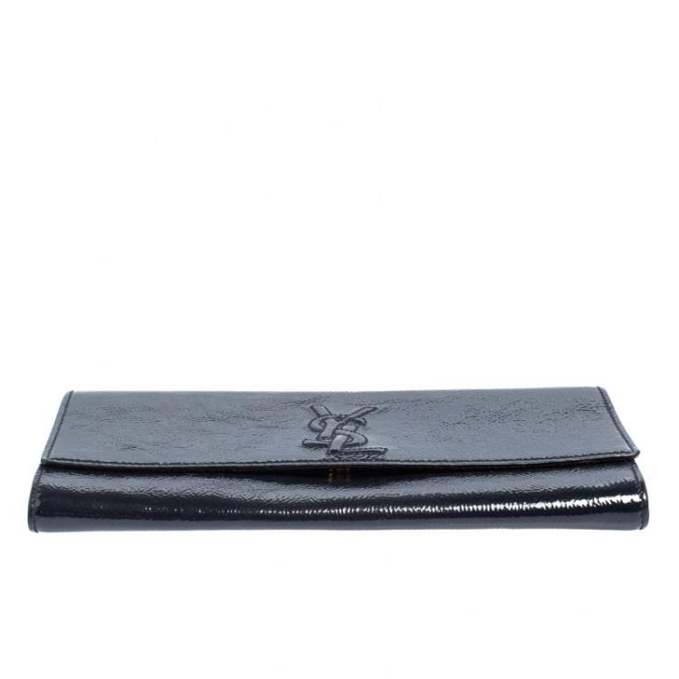Pre Owned Yves Saint Laurent Dark Teal Patent Leather Belle De Jour Flap Clutch