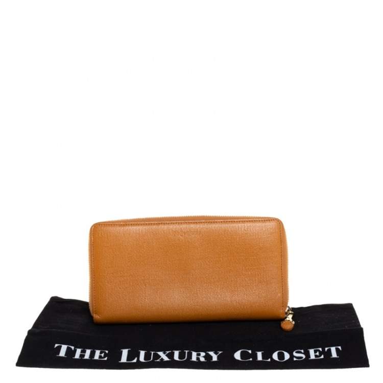 Pre Owned Yves Saint Laurent Tan Leather Zip Around Wallet