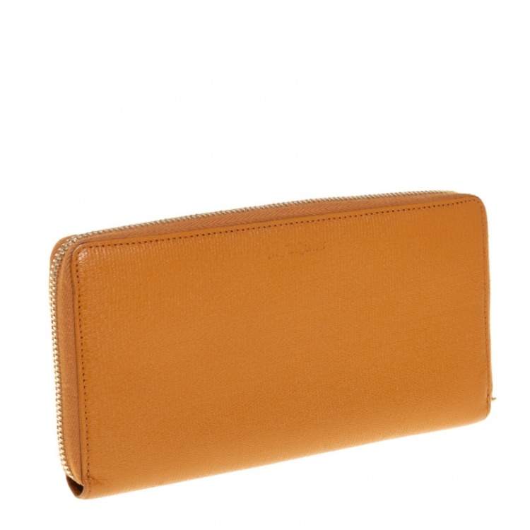 Pre Owned Yves Saint Laurent Tan Leather Zip Around Wallet