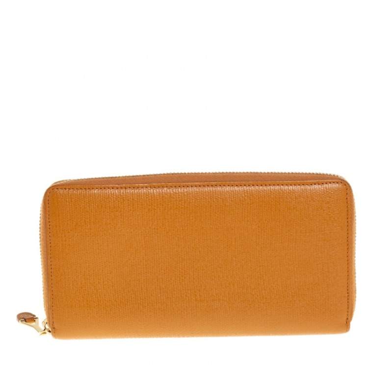 Pre Owned Yves Saint Laurent Tan Leather Zip Around Wallet