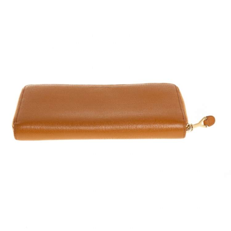Pre Owned Yves Saint Laurent Tan Leather Zip Around Wallet