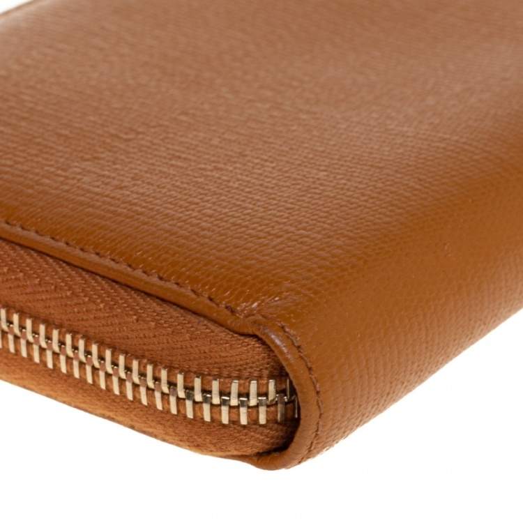 Pre Owned Yves Saint Laurent Tan Leather Zip Around Wallet