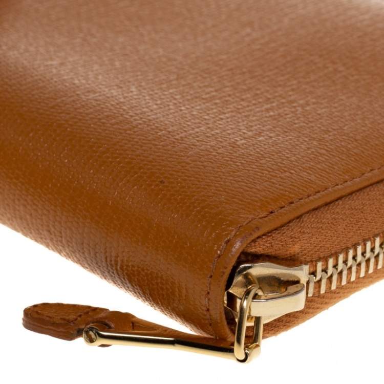 Pre Owned Yves Saint Laurent Tan Leather Zip Around Wallet