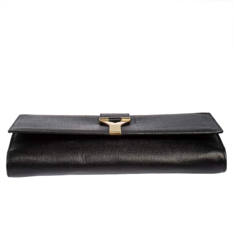 Pre Owned Yves Saint Laurent Black Leather Y-Ligne Clutch